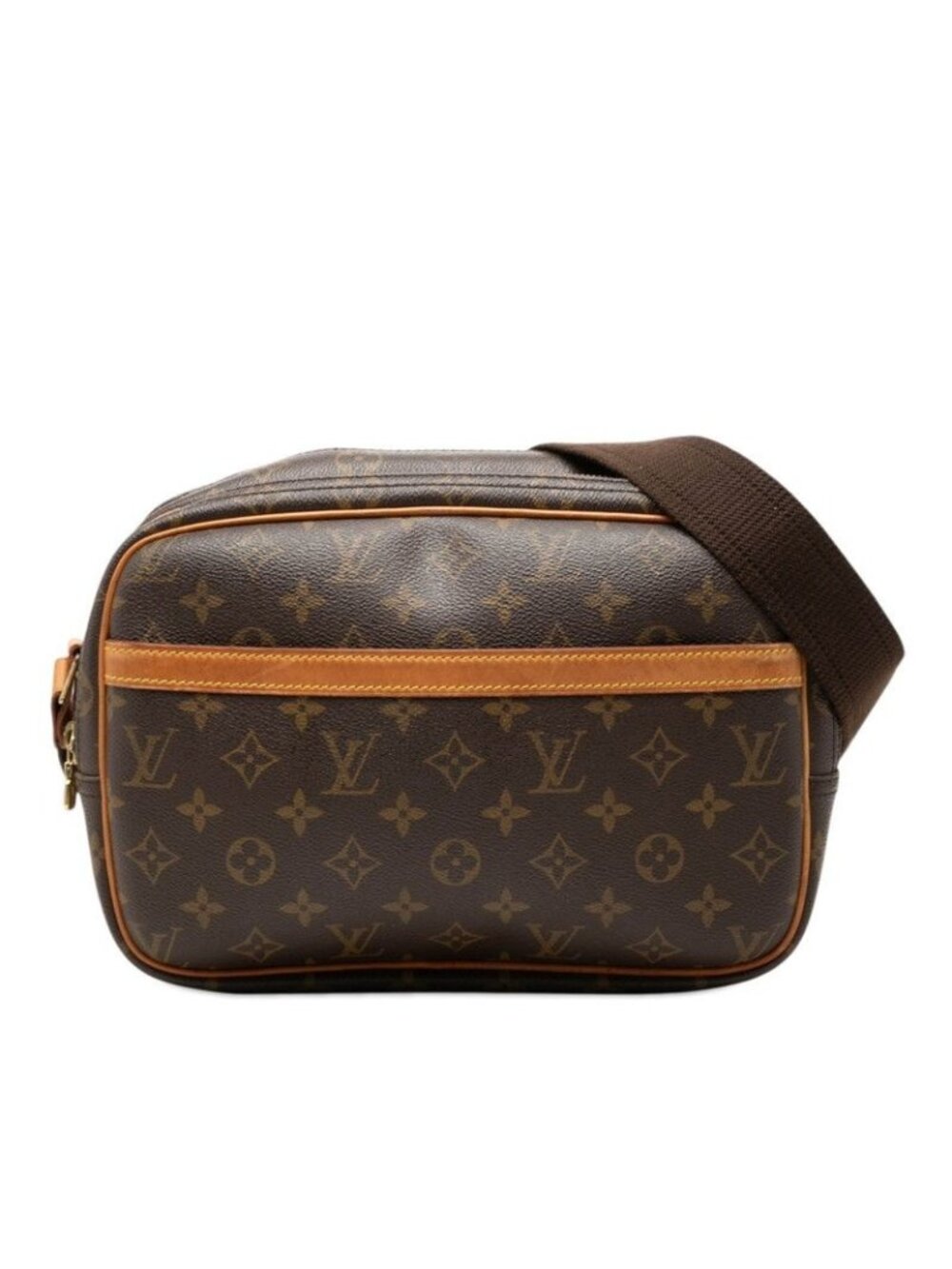 Louis Vuitton Monogram Reporter PM Crossbody Shoulder Bag Brown Leather